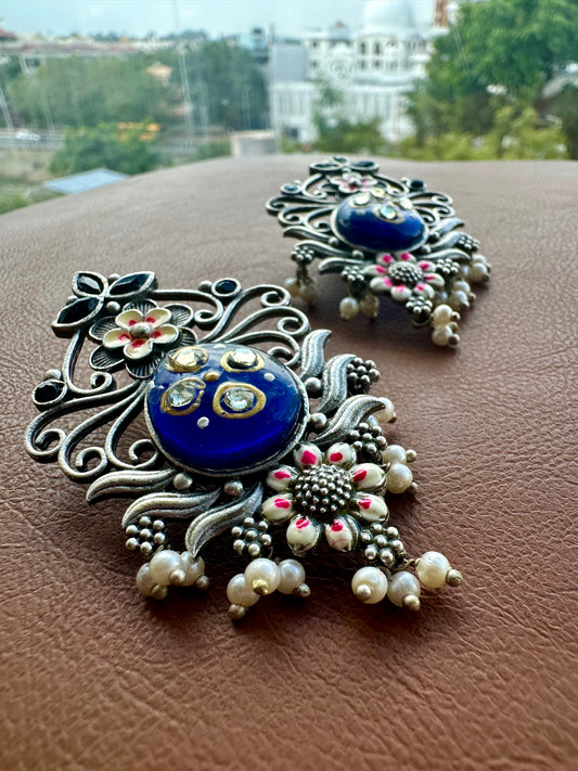 FLEUR VINTAGE BLUE ENAMEL EARRINGS