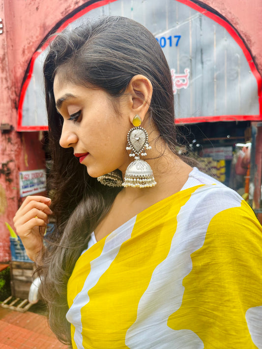 KRIYA YELLOW AND SILVER JHUMKAS