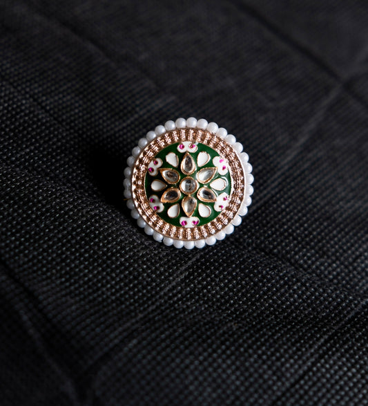 GREEN ENAMEL GOLD PLATED ADJUSTABLE RING
