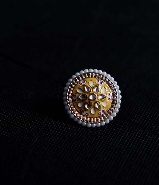 YELLOW ENAMEL GOLD PLATED ADJUSTABLE RING