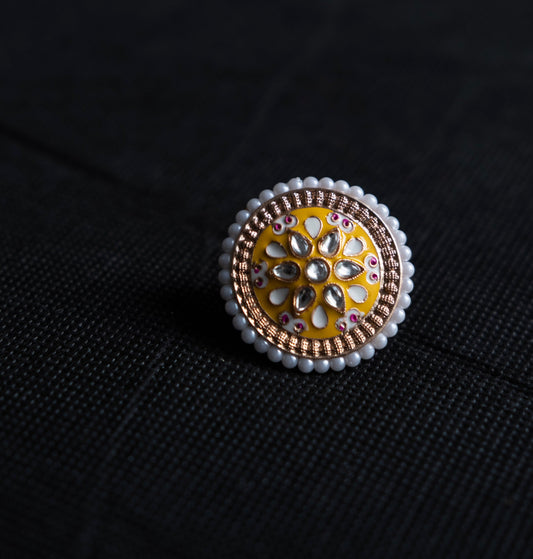 YELLOW ENAMEL GOLD PLATED ADJUSTABLE RING