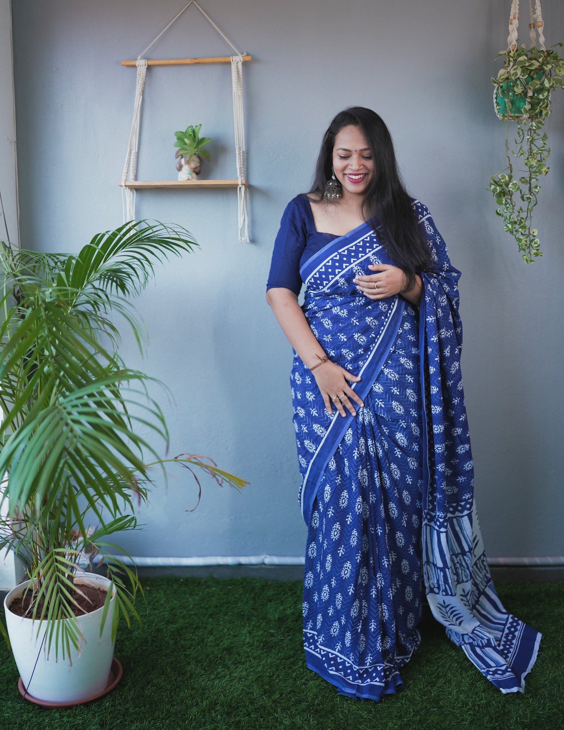 Blue cotton saree